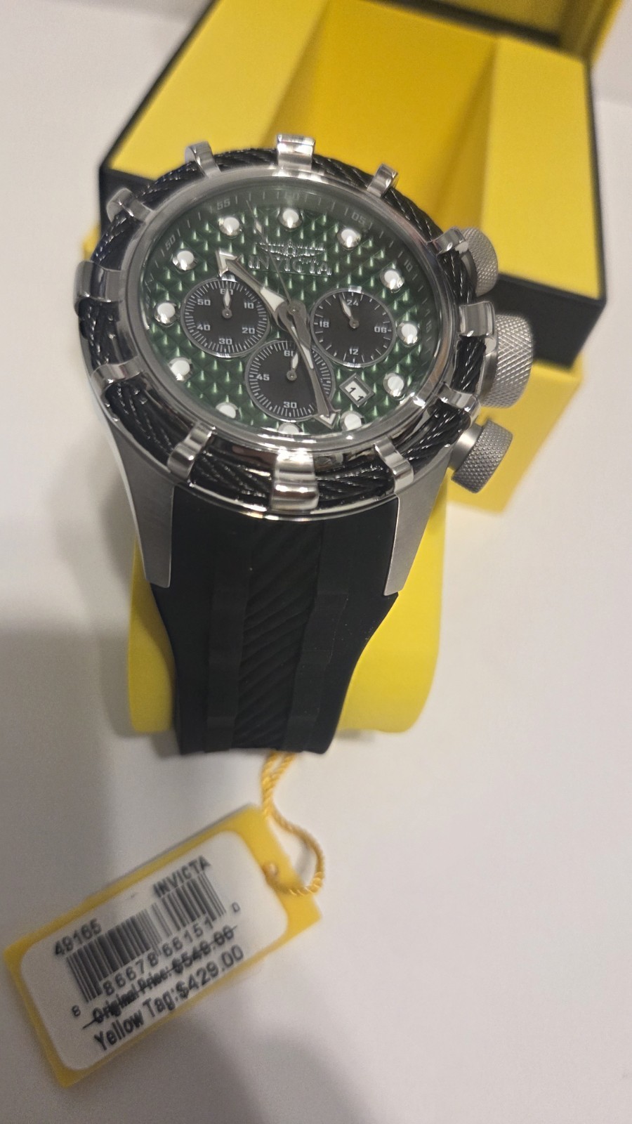 Authentic Invicta 49165 Quartz Watch Black Dial Silicone 50mm Men