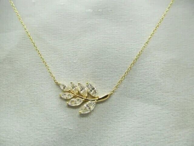 2 Ct Marquise Cut Simulated Diamond Leaf Pendant Necklace 14k Yellow Gold Plated