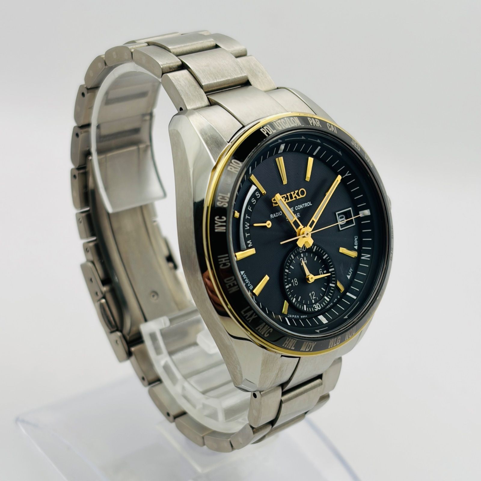 (T815) Excellent Condition Normal Operation SEIKO Radio Solar BRIGHTZ World Time