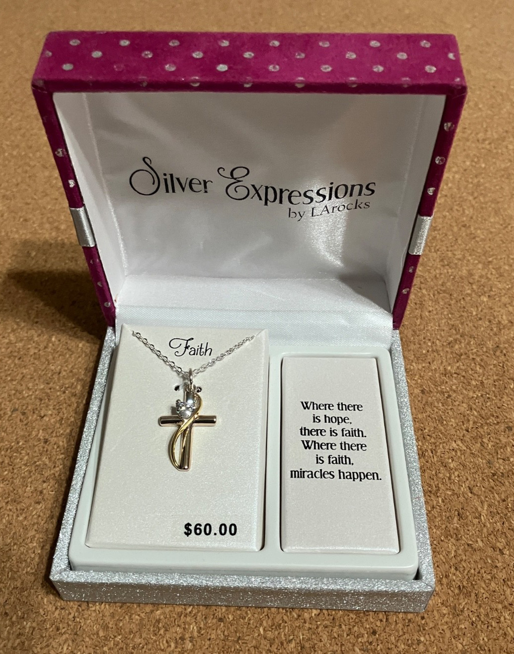 Silver Expressions LA Rocks “Faith” Silver Plated Cross Pendant & Cubic Zirconia