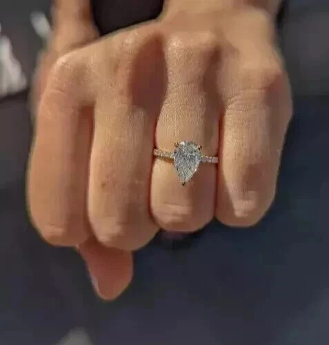 2.90 Ct Pear Cut White Moissanite Engagement Wedding Ring 14K Yellow Gold FN