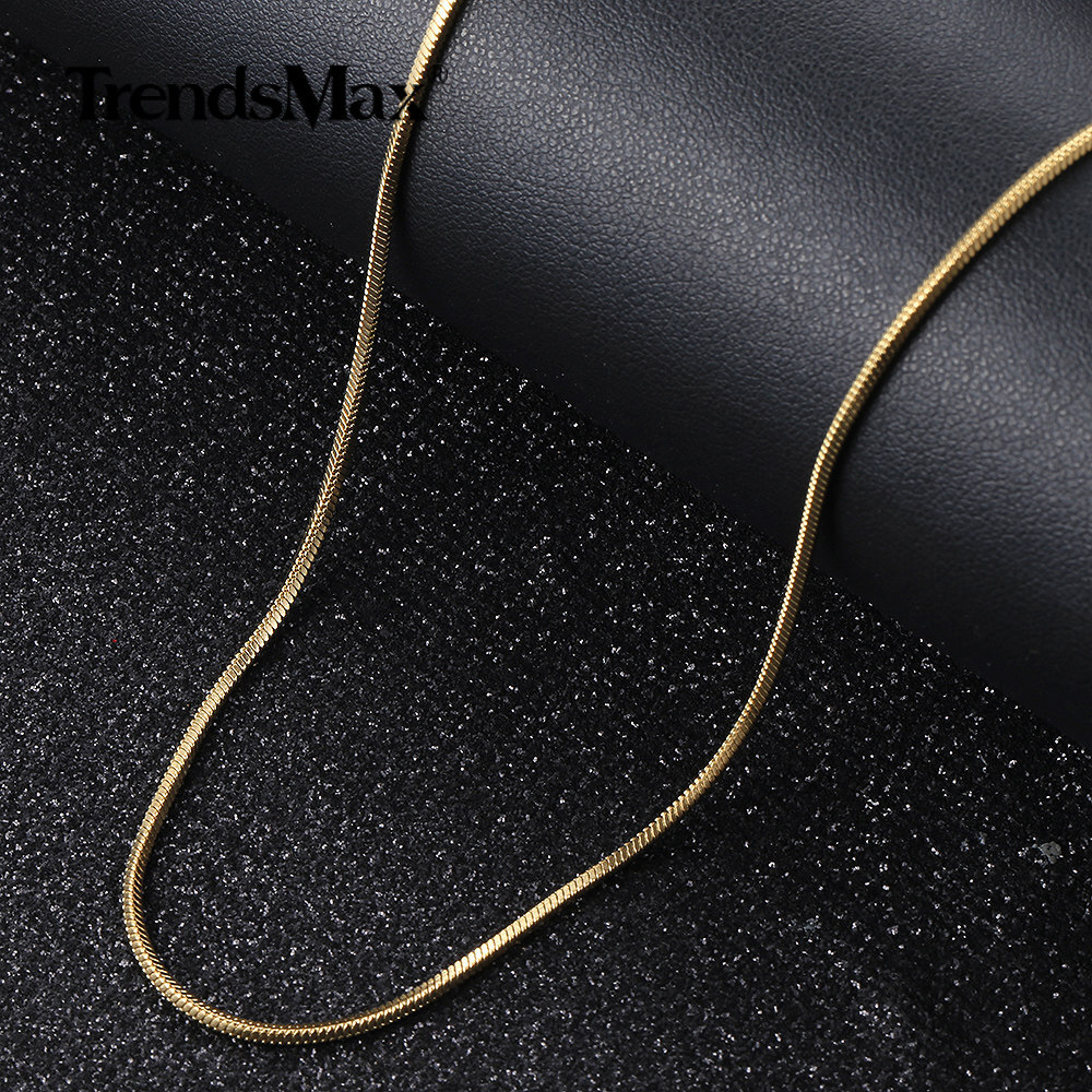 0.9-2.0mm Gold Plated Stainless Steel Square Snake Chain Necklace Women Men Link