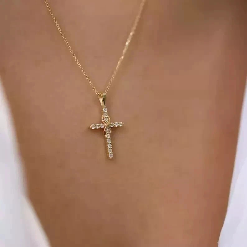 925 Silver Cross Engagement Women’s Pendant 2.00Ct Round Cut Lab Created Diamond