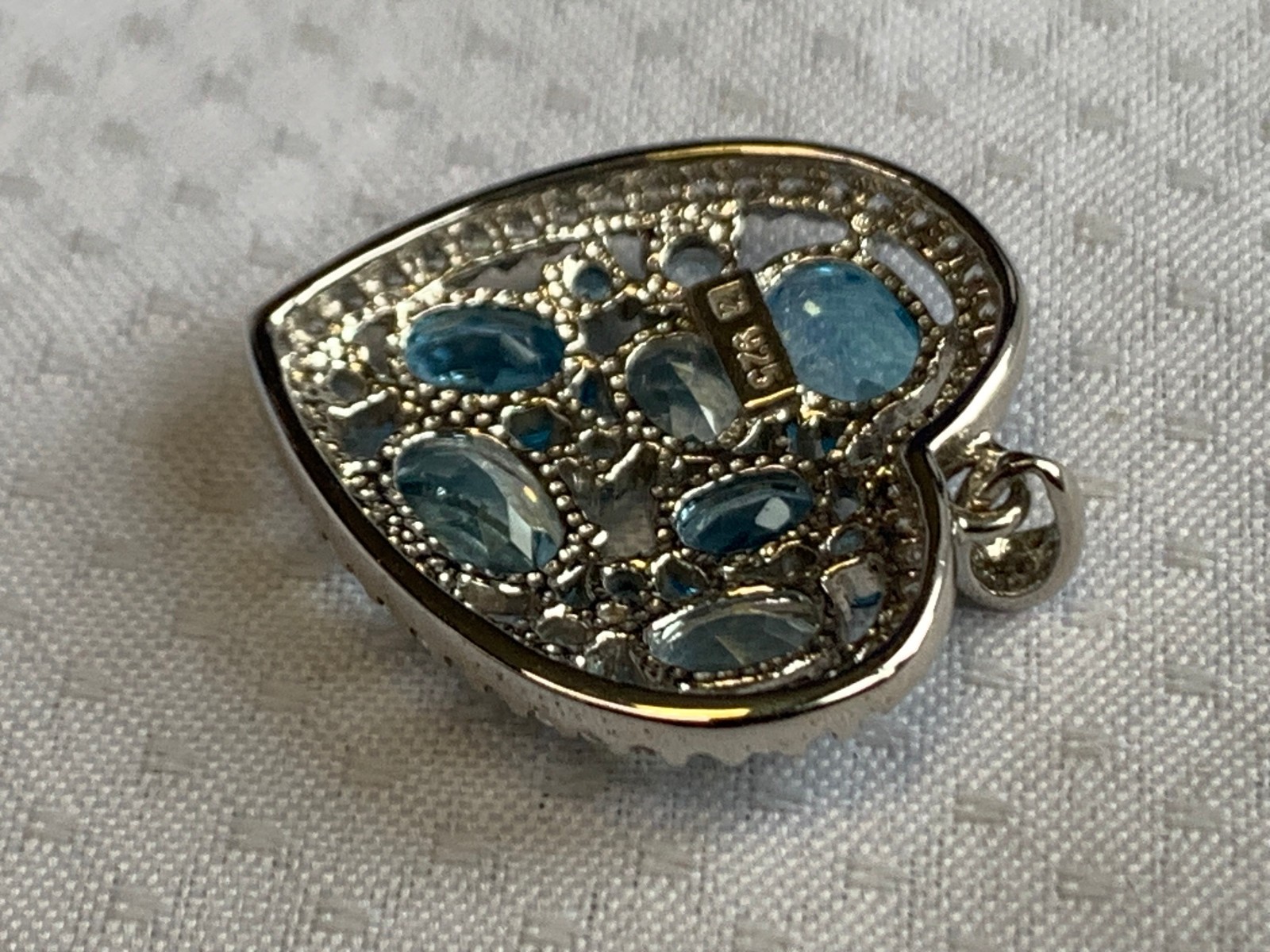 Sterling Silver Heart Pendant 5.46g Fine Jewelry Aquamarine Look Charm *READ*
