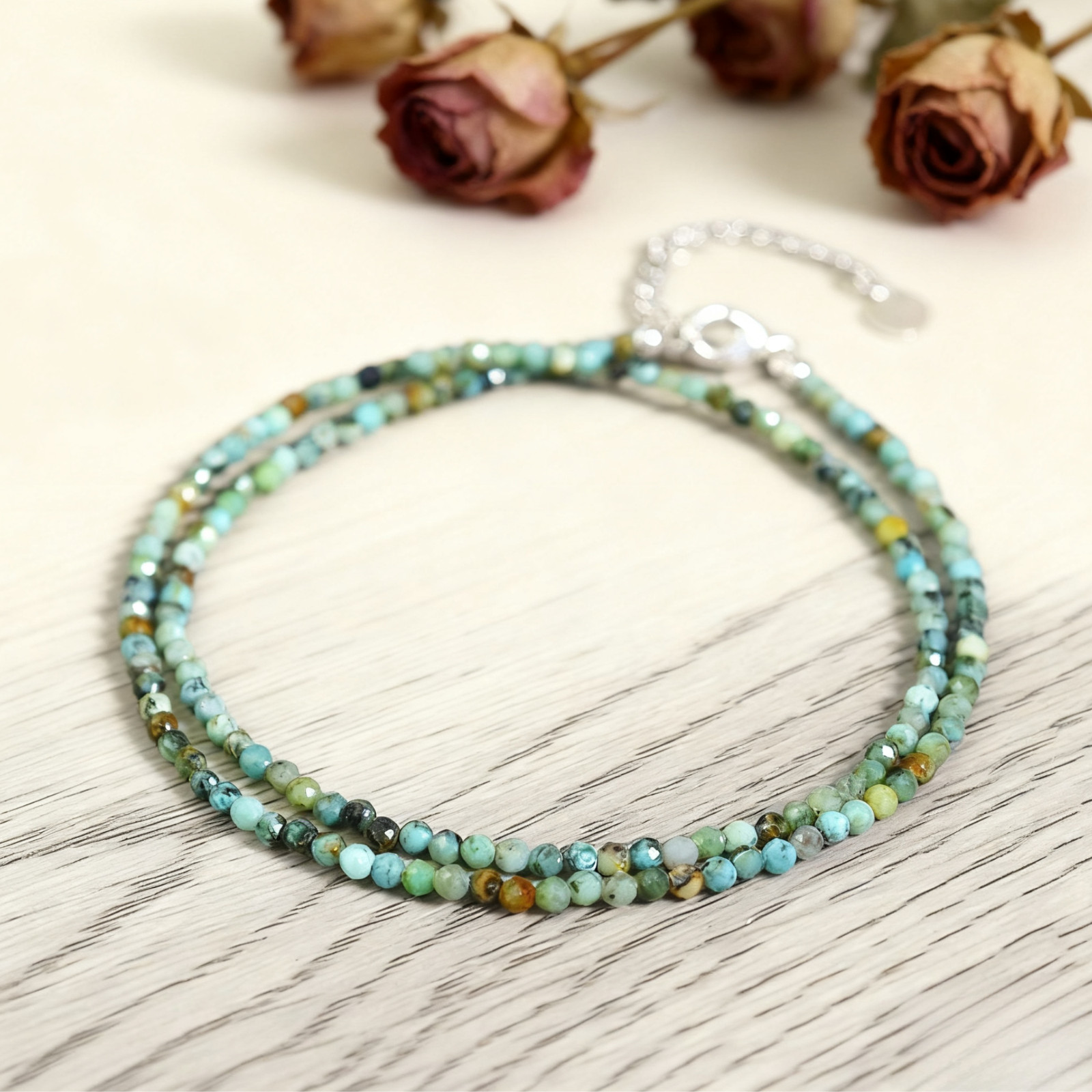 Turquoise Gemstone 2mm Beads Minimalist Dainty Choker Healing Necklace Gift
