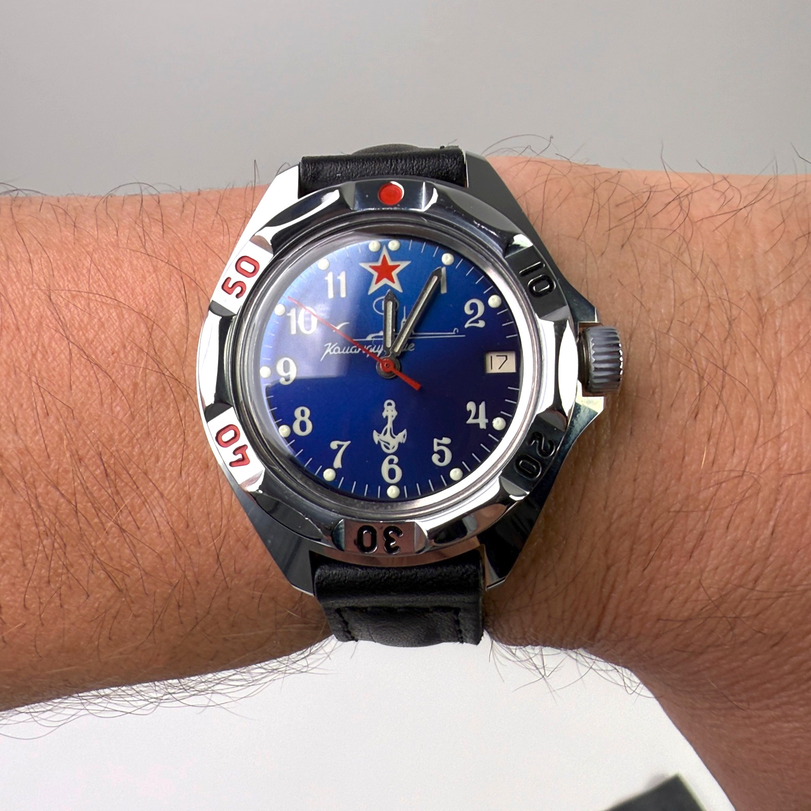 Vostok Komandirskie Russian SUBMARINE Automatic Watch Blue Dial Date Black Strap