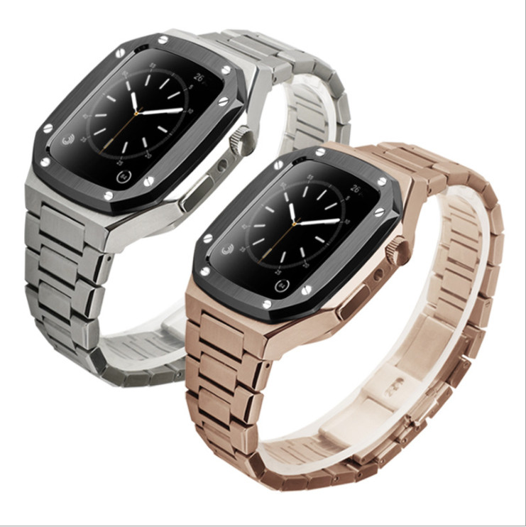 For Apple Watch Series 4/5/6/7 41/44/45mm Stainless Steel iWatch Band with Case