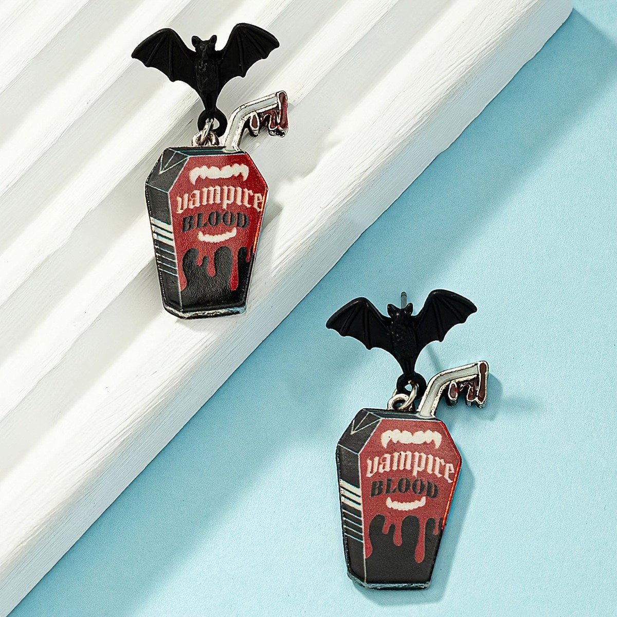 Halloween Bat Vampire Blood Punk Earrings 2Pcs Gothic Party Jewelry