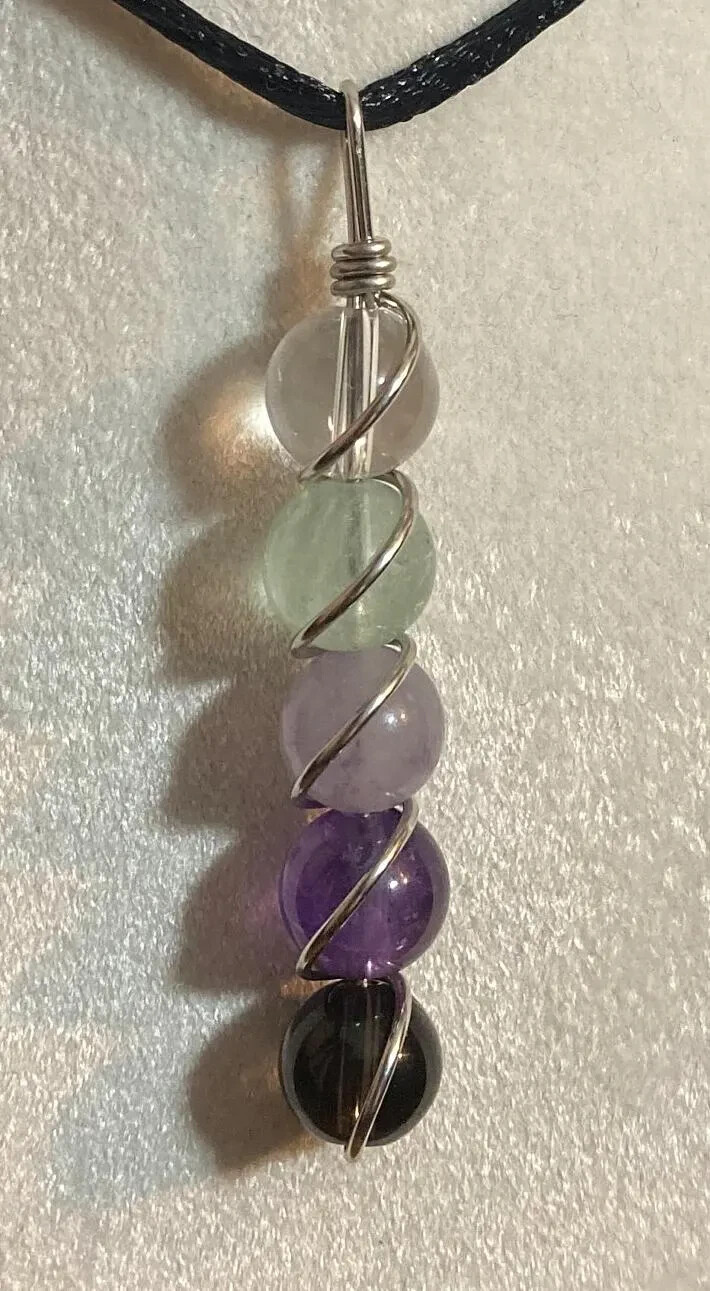 Chemo & Radiation Support copper wire wrapped pendant necklace Rainbow Fluorite