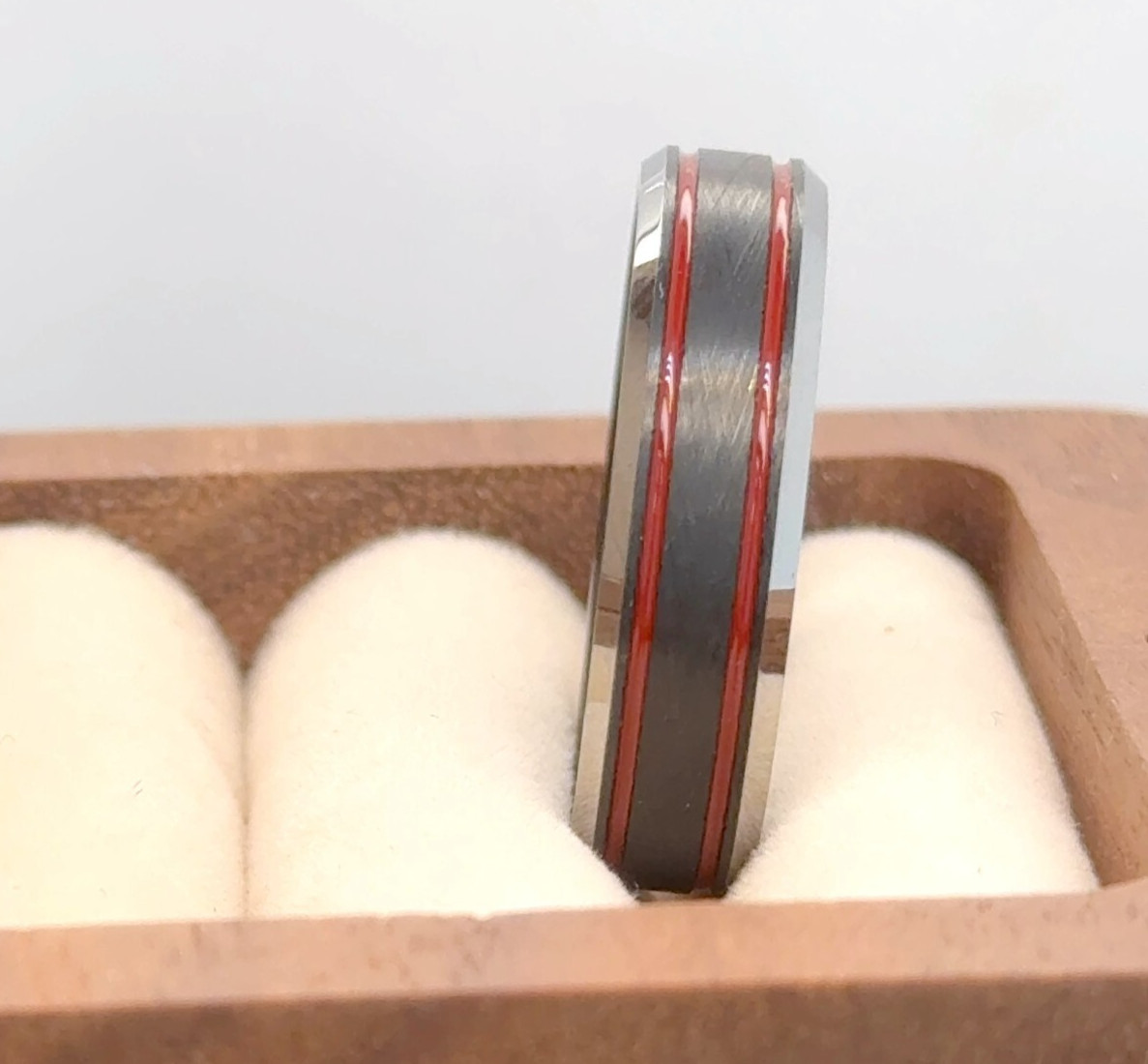 6mmBlack Tungsten With Red Striped Ring Stackable Comfort Fit Love Gifts Band