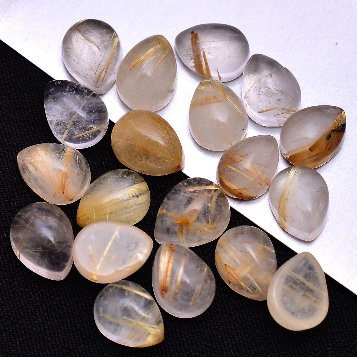 19 Pcs Natural Rutile Quart Pear Cabochon 8mm*6mm Untreated Loose Gemstones Lot