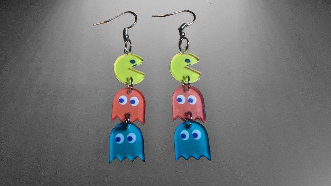 Pac-Man & Ghost 80s Arcade Style Earrings