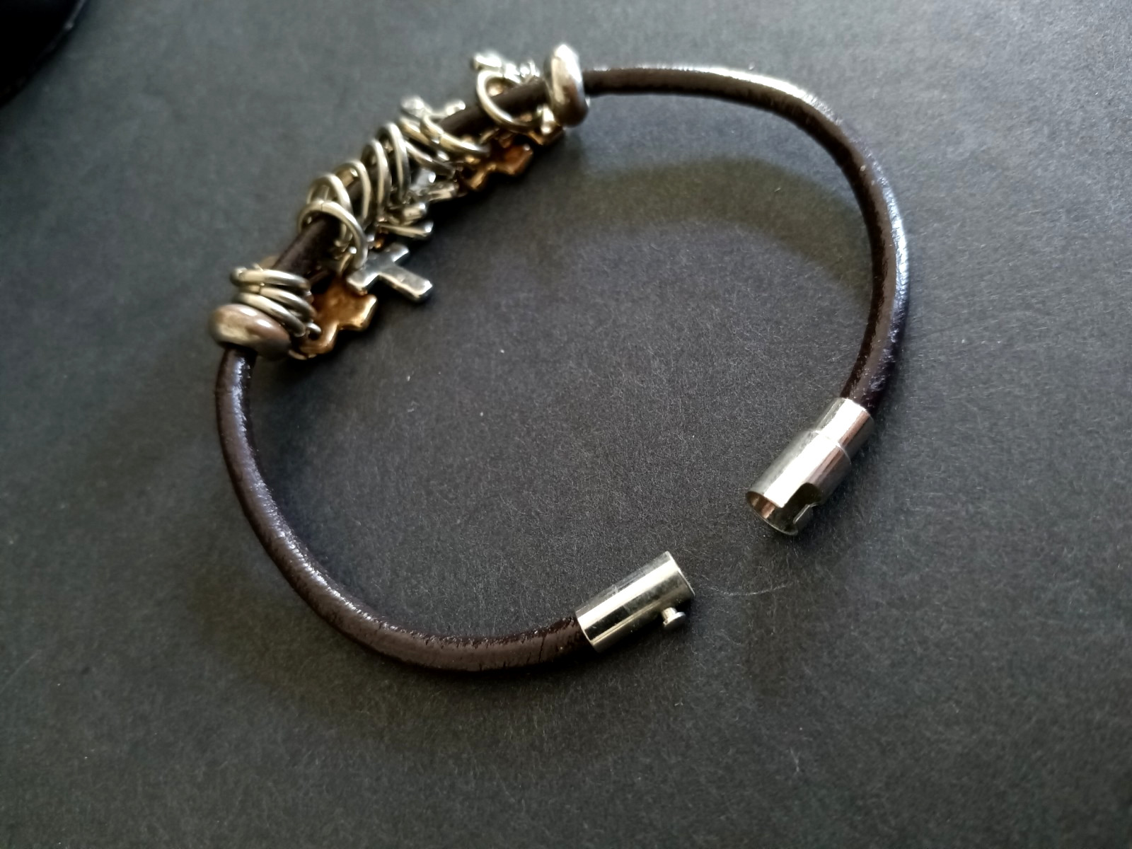 Leather Cord Cross Charm Bracelet Black Silver Gold Tone Faith Boho Spiritual