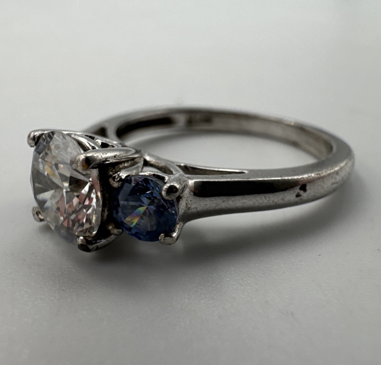 Sterling Silver 925 Blue & Clear CZ Stones 6.40mm Sz 7 Ring 3.3g