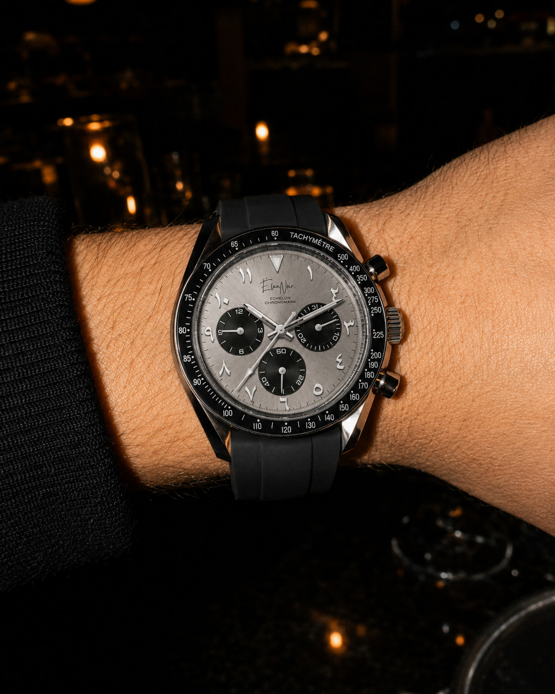 Élan Noir Chronograph Watch VK63 Gray & Black Sapphire Crystal Steel 40mm