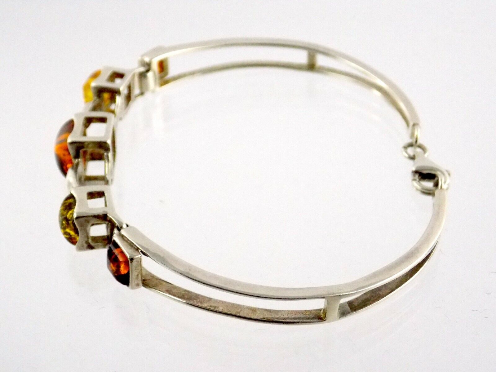Sterling Silver Multi Color Amber Bangle Bracelet 925 7.75 In 13g Orange Green