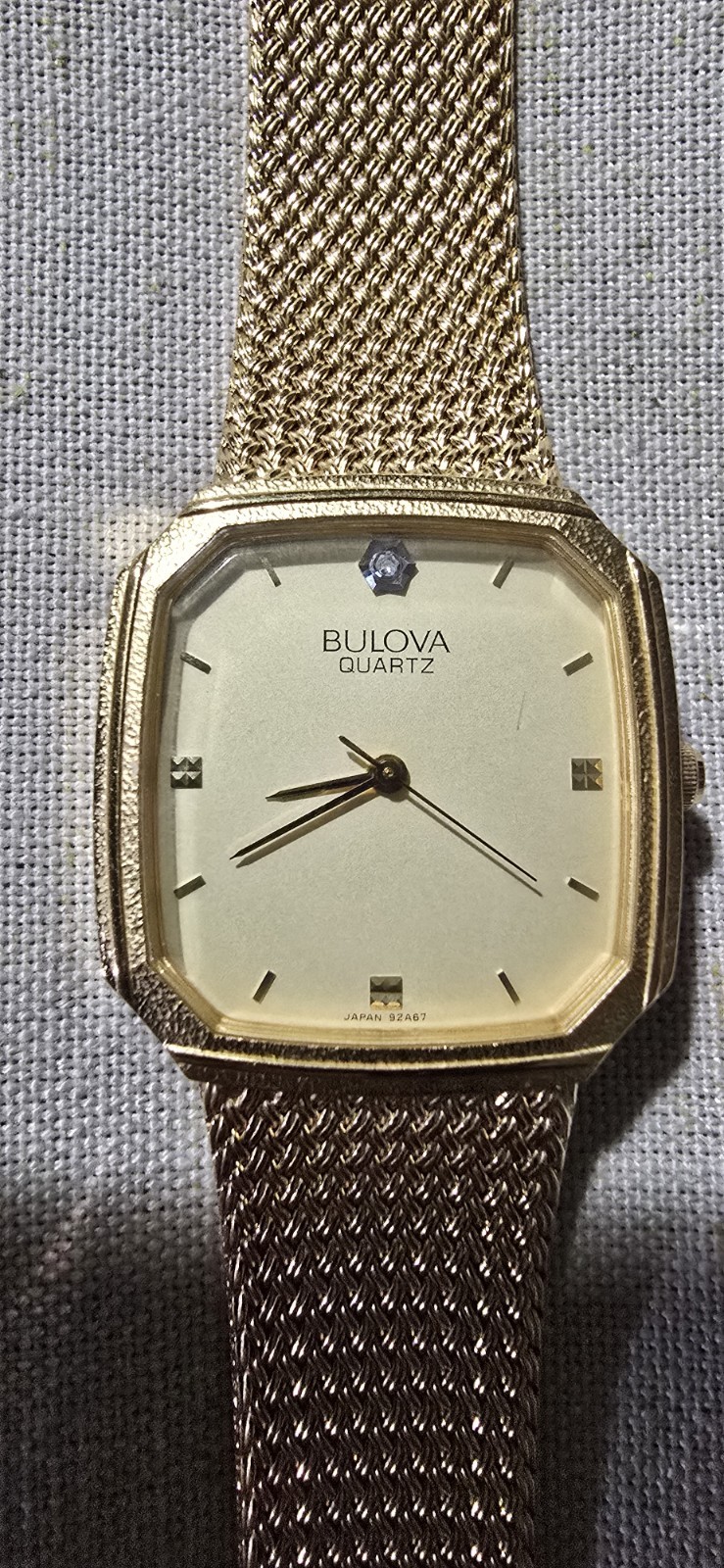 Bulova Quartz Gold Tone Octagon Champagne Dial Mesh Bracelet Dress Watch