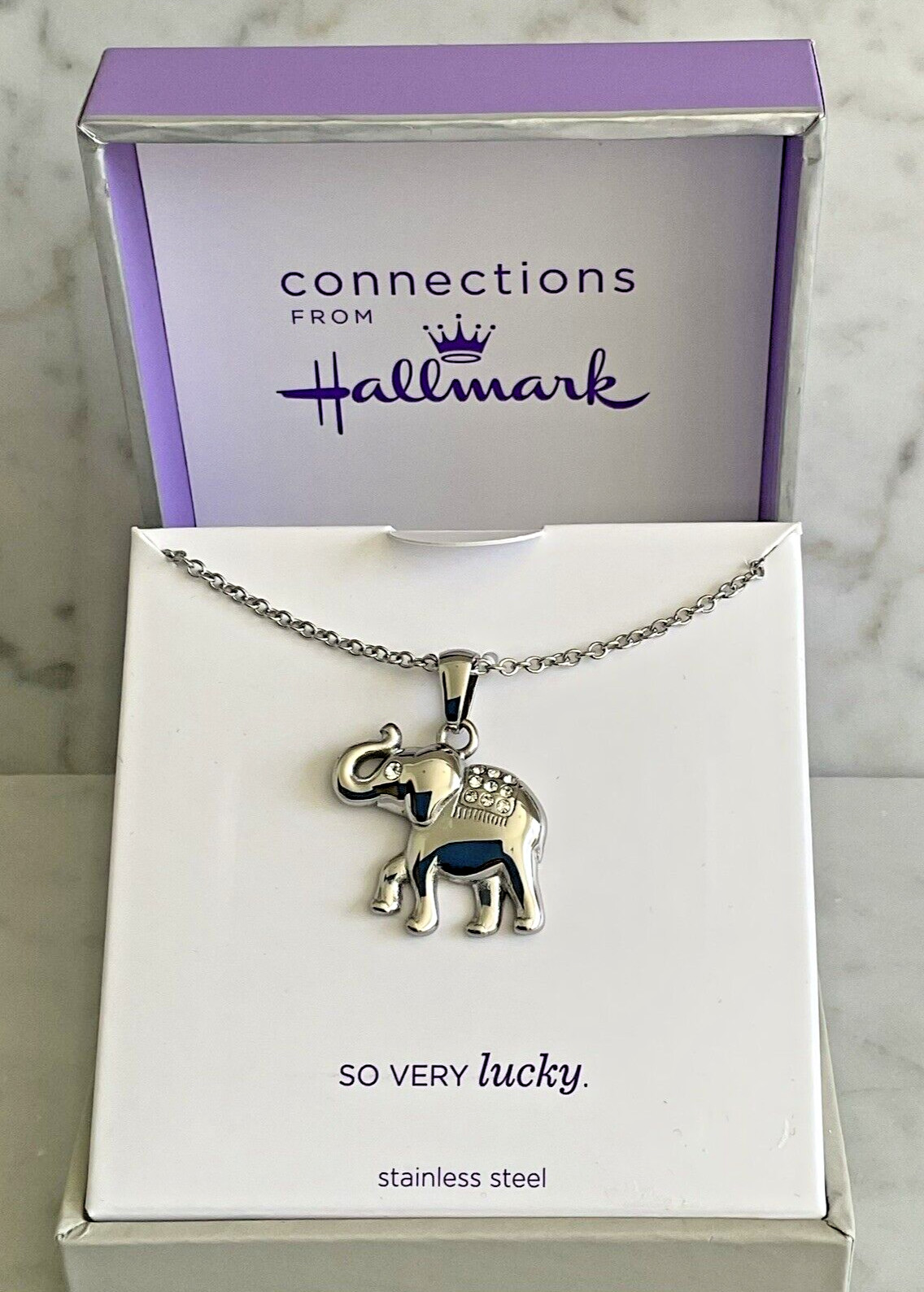 Connections from Hallmark “So Very Lucky” Elephant Stainless Steel Necklace 18″