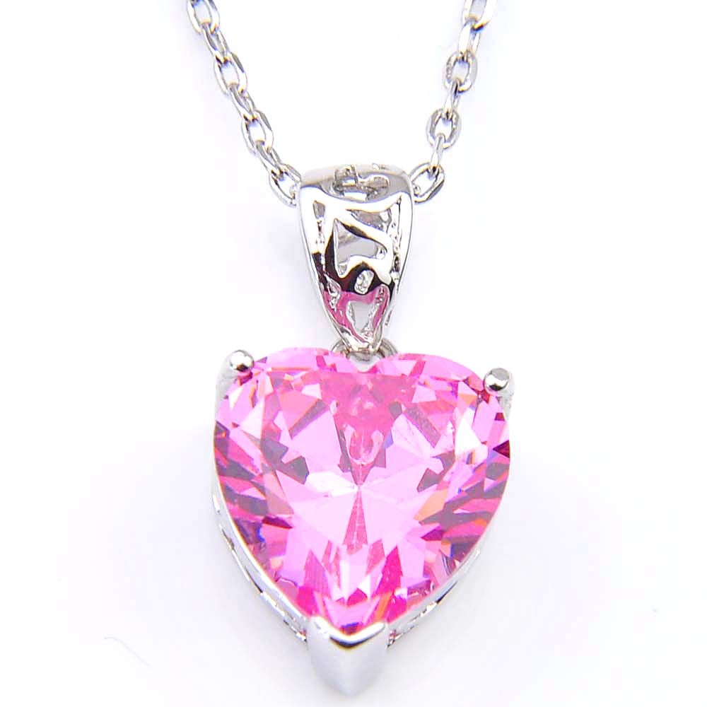 Heart-shaped Natural Pink Topaz Gemstone Silver Lady Necklace Pendant With Chain