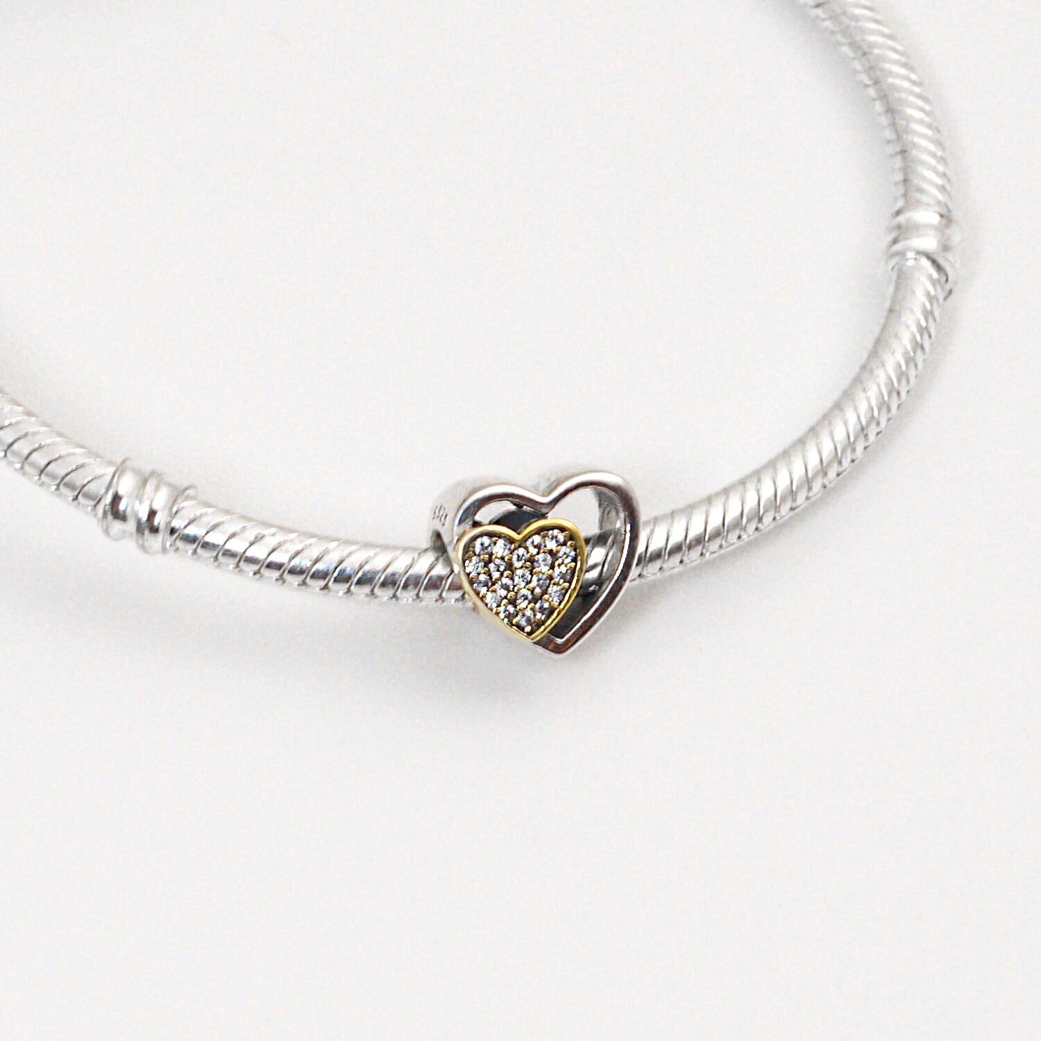 MariaFonte Bead Charm Heart Gold CZ Pendant Fortune 925 Silver Compatible