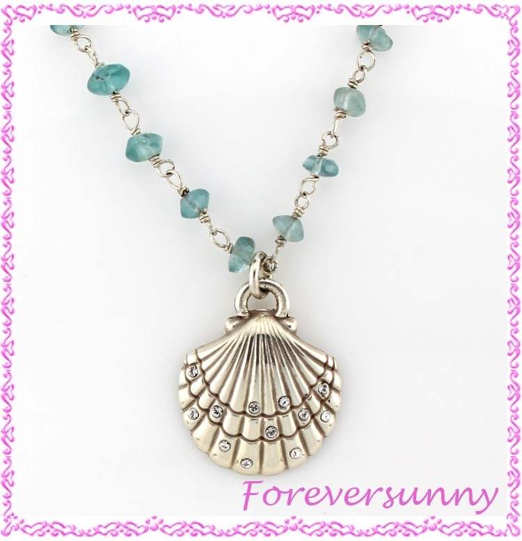 Brighton Shell Beaded Silver Crystal Retired Pendant Necklace