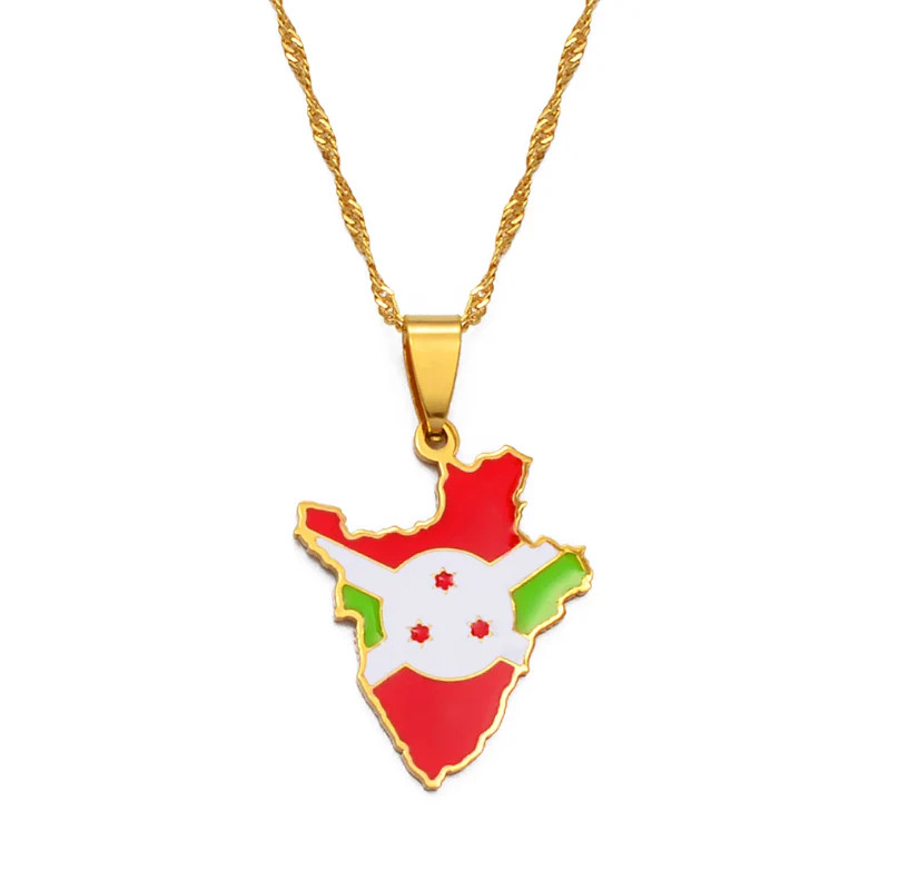 Burundi Map with Flag Pendant Necklace