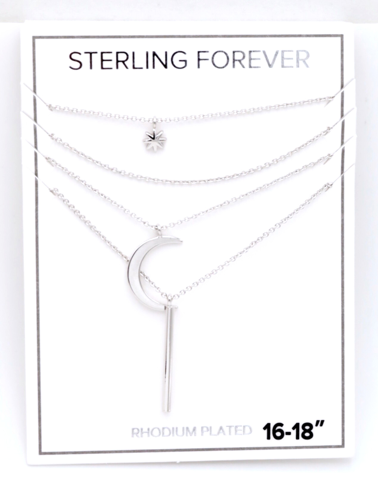 Sterling Forever Crescent & Bar Multi Layer Necklace Rhodium Plated Brass New