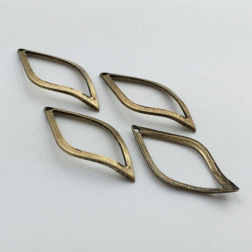 1 Hole Brass Ox Curved Wavy Diamond Pendant Findings 22x11mm (8) mtl448B