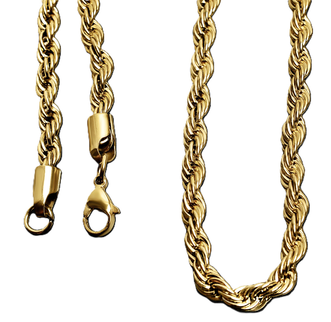 Stainless Steel 18K Gold PVD Coated Rope Chain Necklace 5mm 11