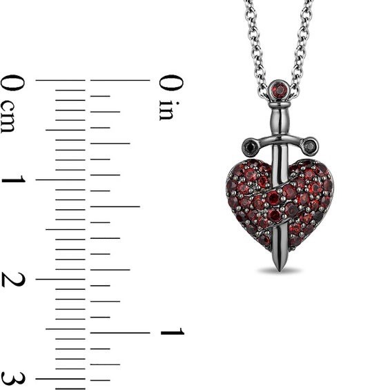 Zales Disney Evil Queen Garnet Black Diamond Heart Pendant 925 Silver & Rhodium