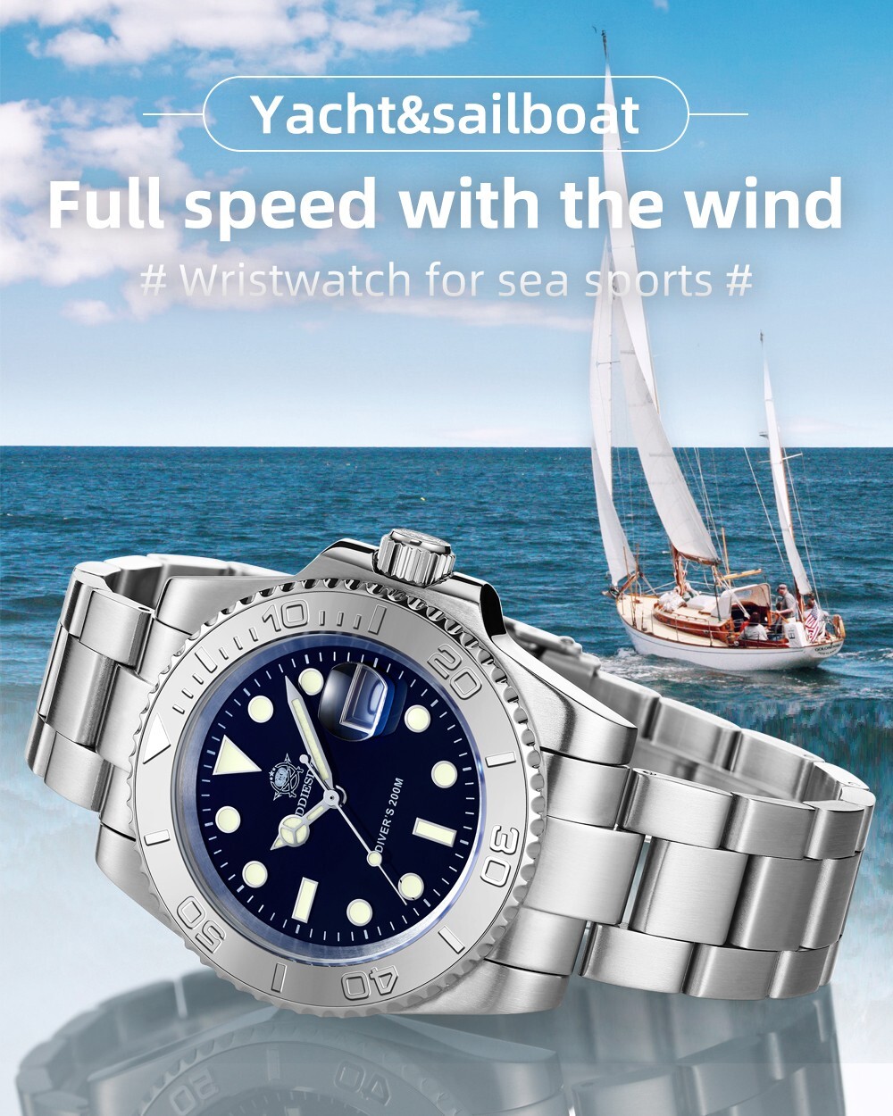 Addiesdive Yacht-Master Quartz Diver 200M Watch Stainless Steel Silver