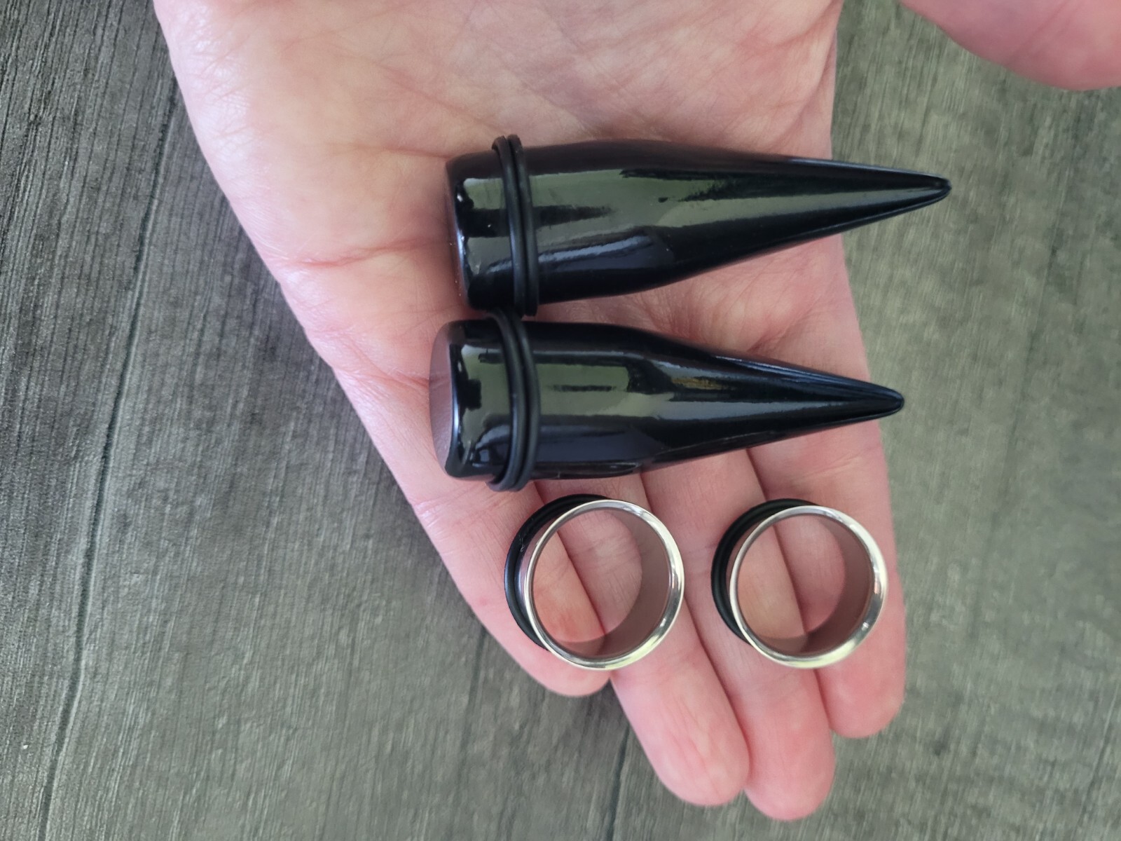 Pair Black Tapers & Single Flare Steel Tunnels Ear Stretching Kit Gauges Plugs