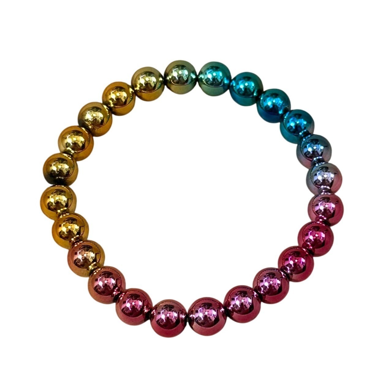 Handcrafted Rainbow Metallic Beaded Stretch Bracelet Multicolor Gradient Ombre