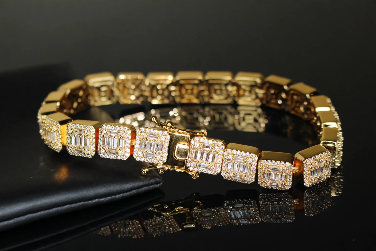 14k STAMPED 10mm BAGUETTE Tennis 18.6ct Lab Sim Diamond BRACELET 56g+ Gold