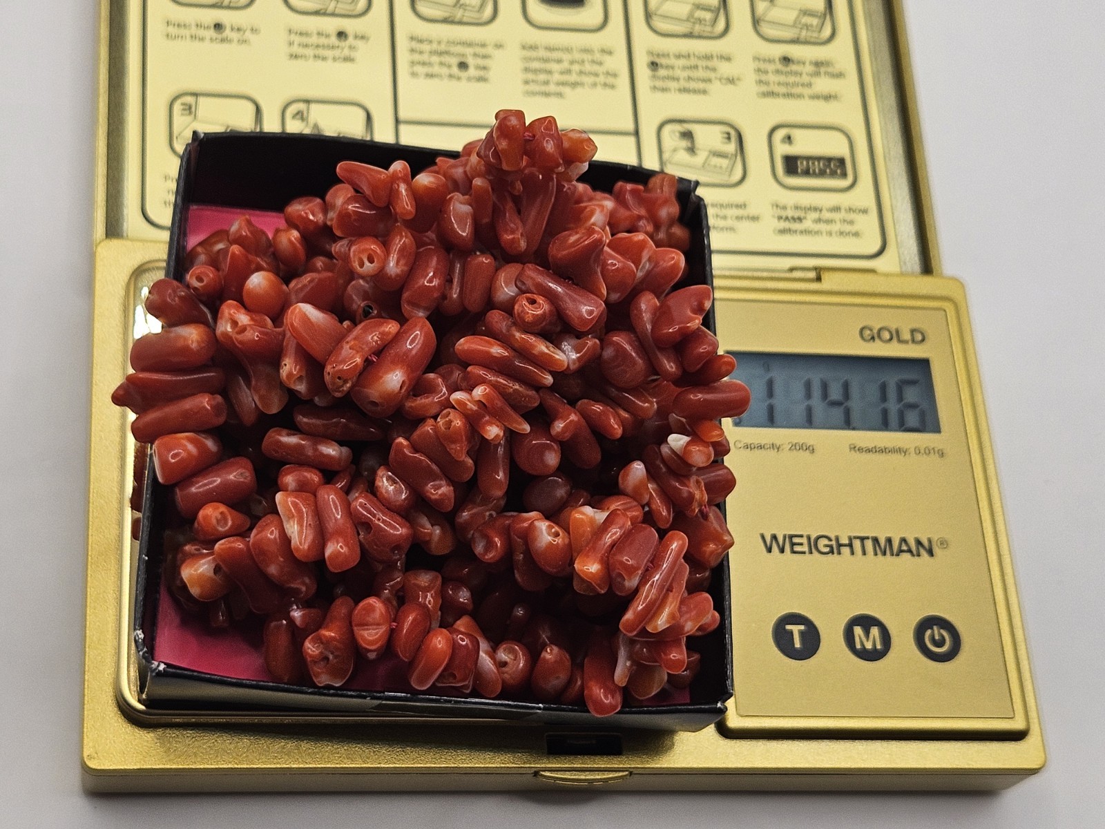 14K Gold Natural Red Coral 60″ Long 114g Multi Strand Necklace Runway Statement