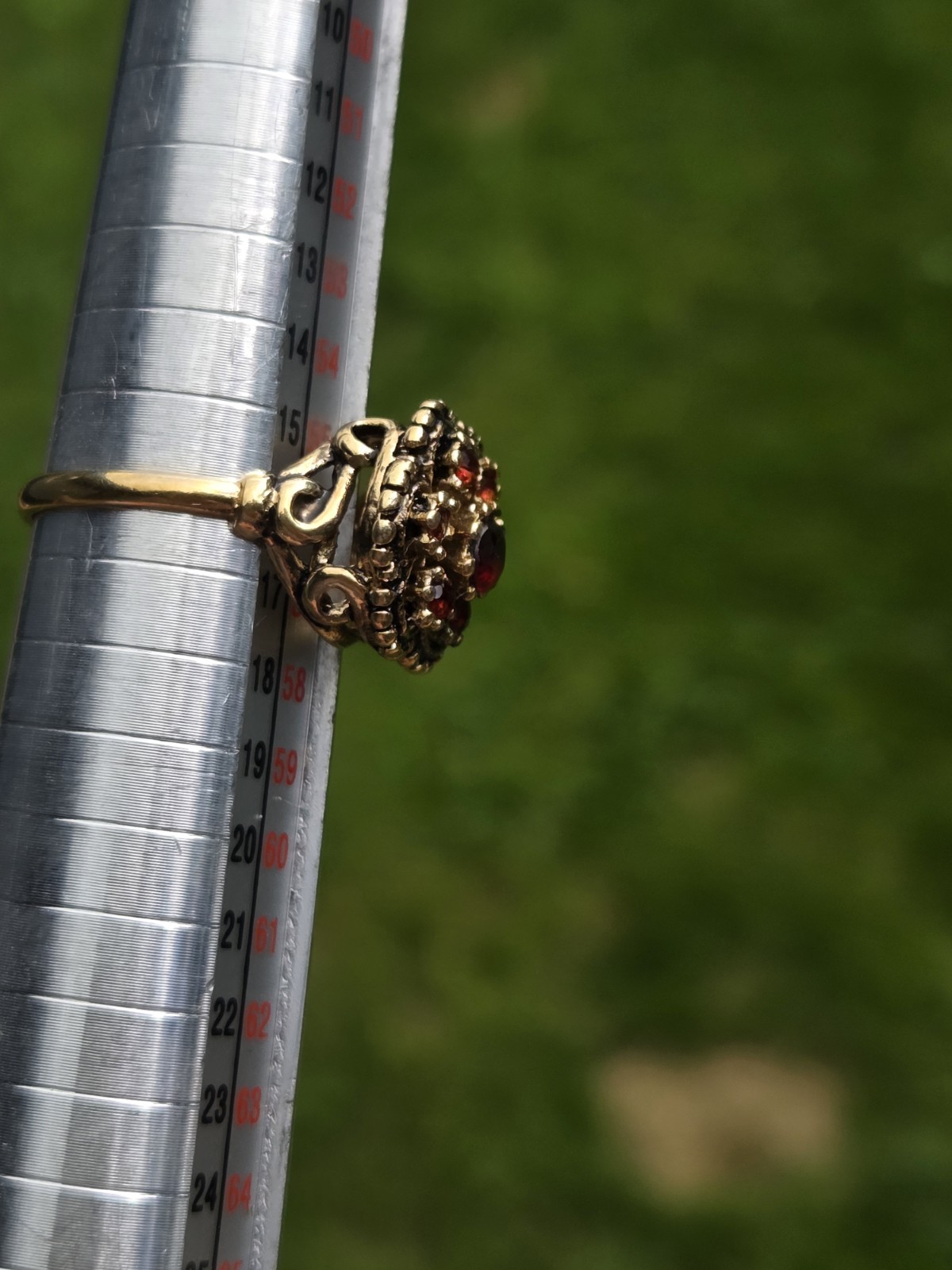 Vintage 14k Gold Filled Garnet Ring Flower Size 7.75 Witch Core Gothic Victorian