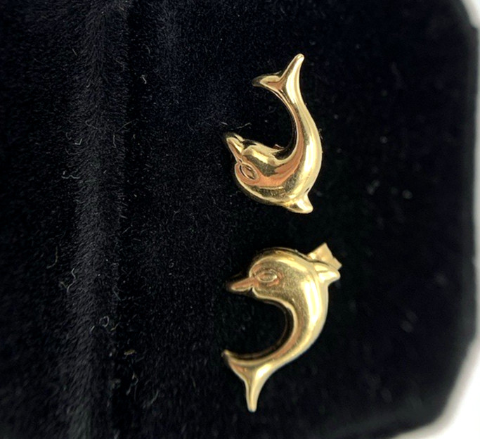18k .750 Gold DOLPHIN Earrings,12.6mm x 8.4, 1.1g, Signed AR 348, FREEgfBx($5