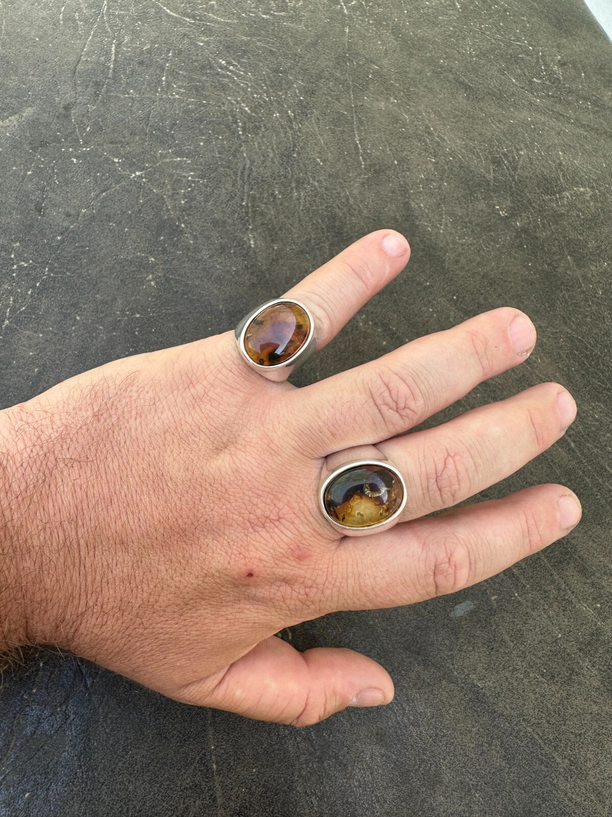 Large Genuine Baltic Amber Stone Mens Real Solid 925 Sterling Silver Signet Ring