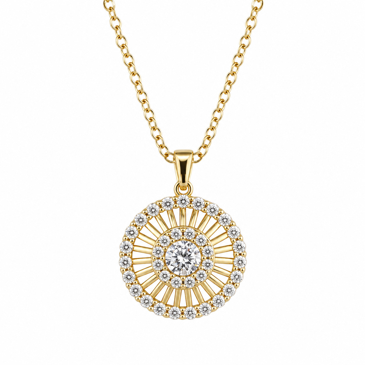 Women 14K Gold Plated Sunflower CZ Pendant Necklace Delicate Jewelry Daily Gift