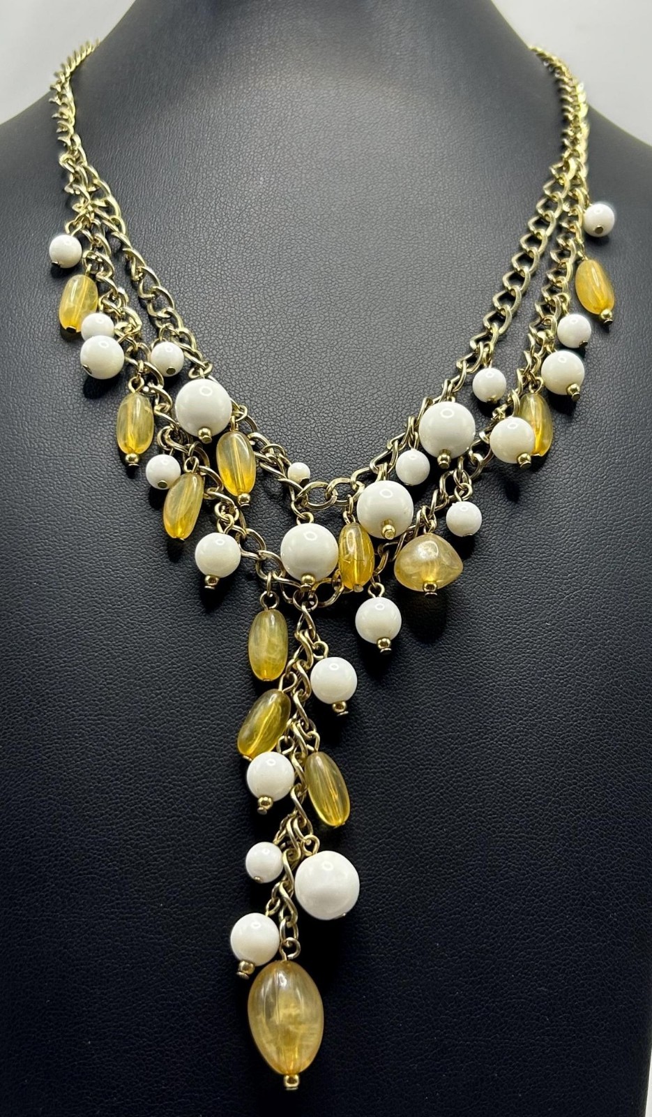 Vintage Multi-Strand Costume Jewelry Bib Necklace with “Y” Drop Drape