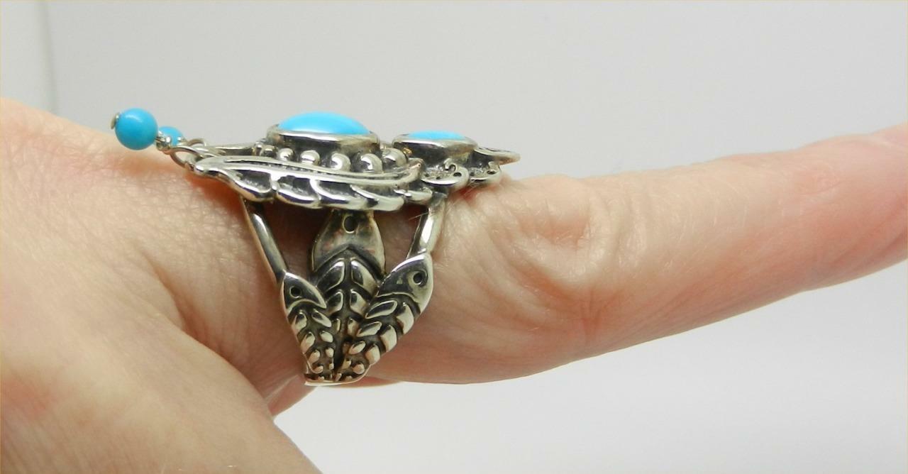 VINTAGE STERLING SILVER TURQUOISE NAJA RING SIGNED AW SIZE 6.25 – RARE -LB-C2342