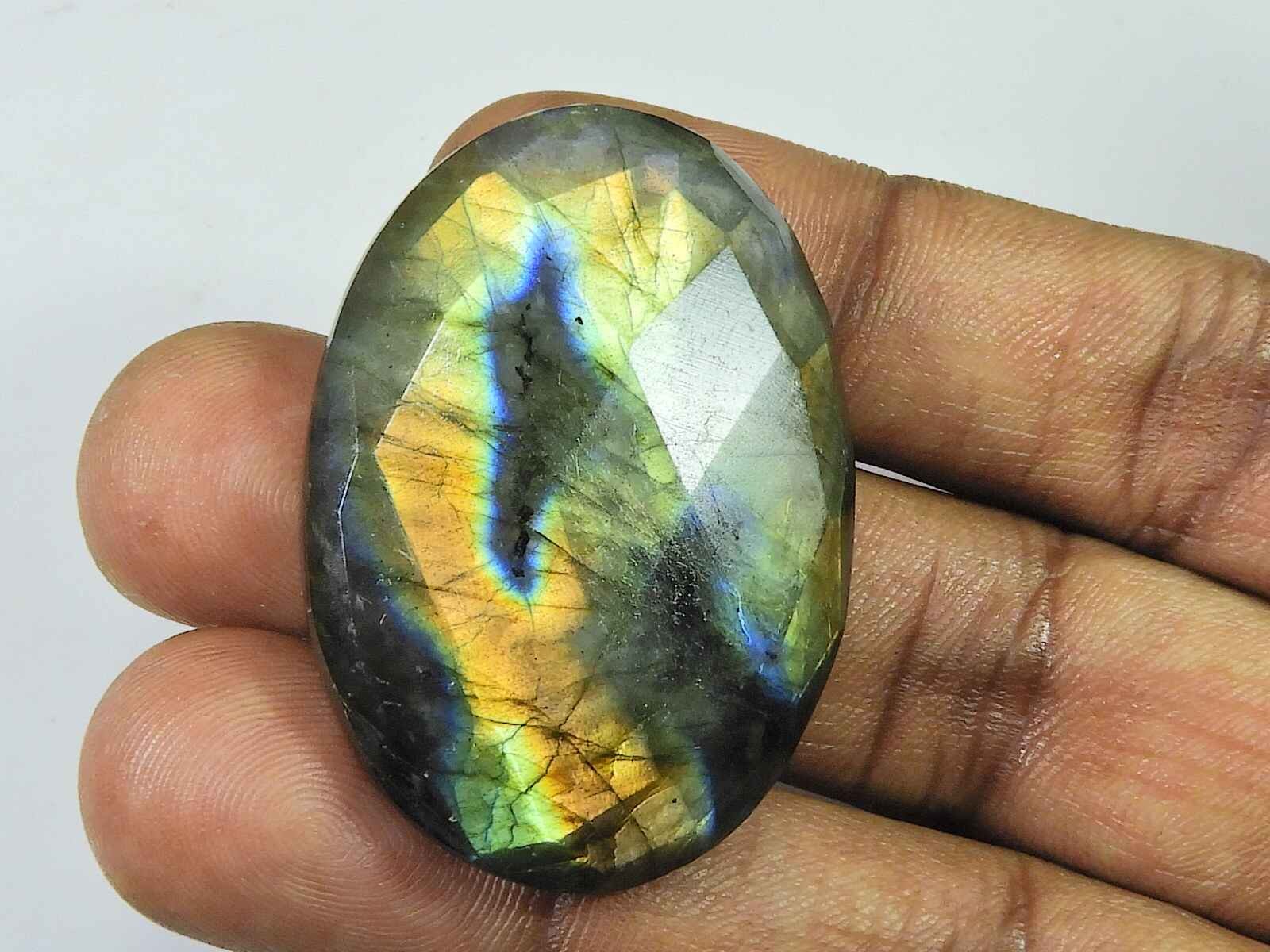 Natural Labradorite 29X42MM Oval Checker Cut Stone Cabochon Gemstone 90Cts. I170