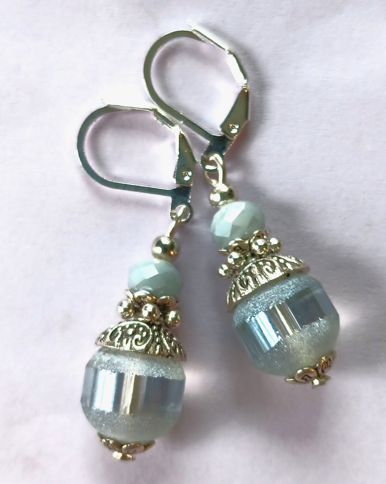 ICE GREY frosted CRYSTAL earring SP LEVERBACK handcrafted #XSP-b