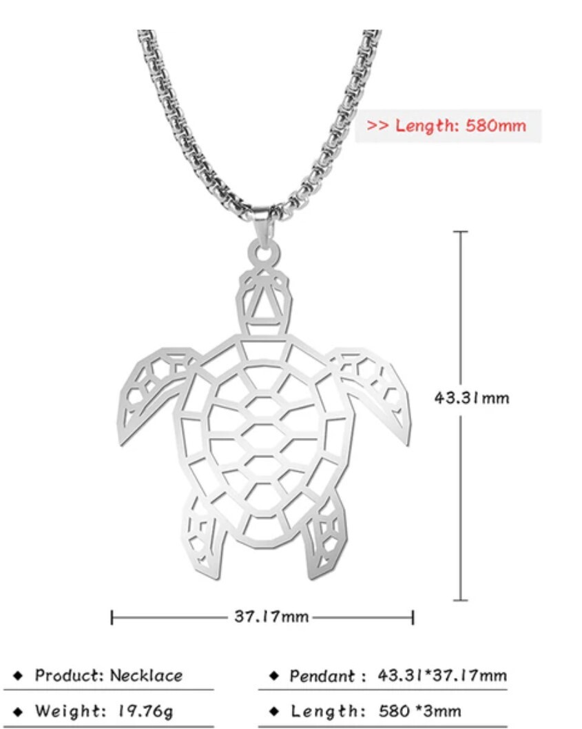 Stainless Steel Black Sea turtle necklace with 60 cm (23.6 in) 3mm box chain