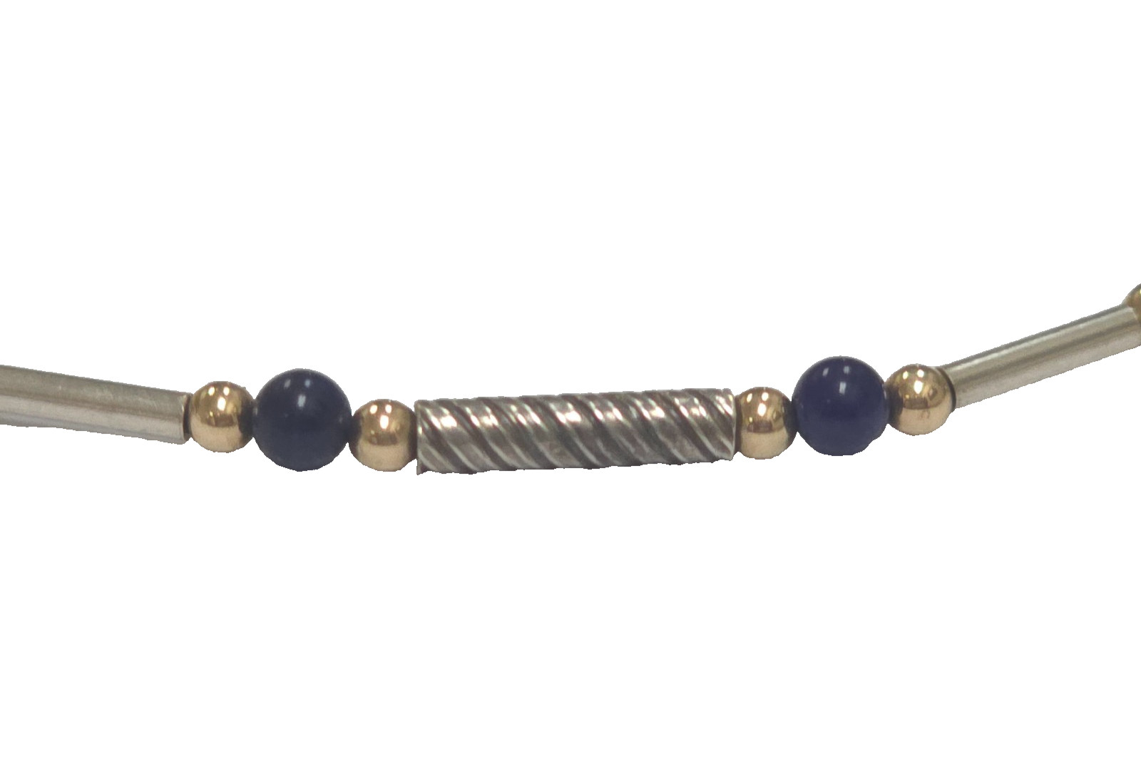 VINTAGE 4mm NATURAL LAPIS LAZULI BEADS 3mm 1OK GOLD BEADS and STERLING BRACELET