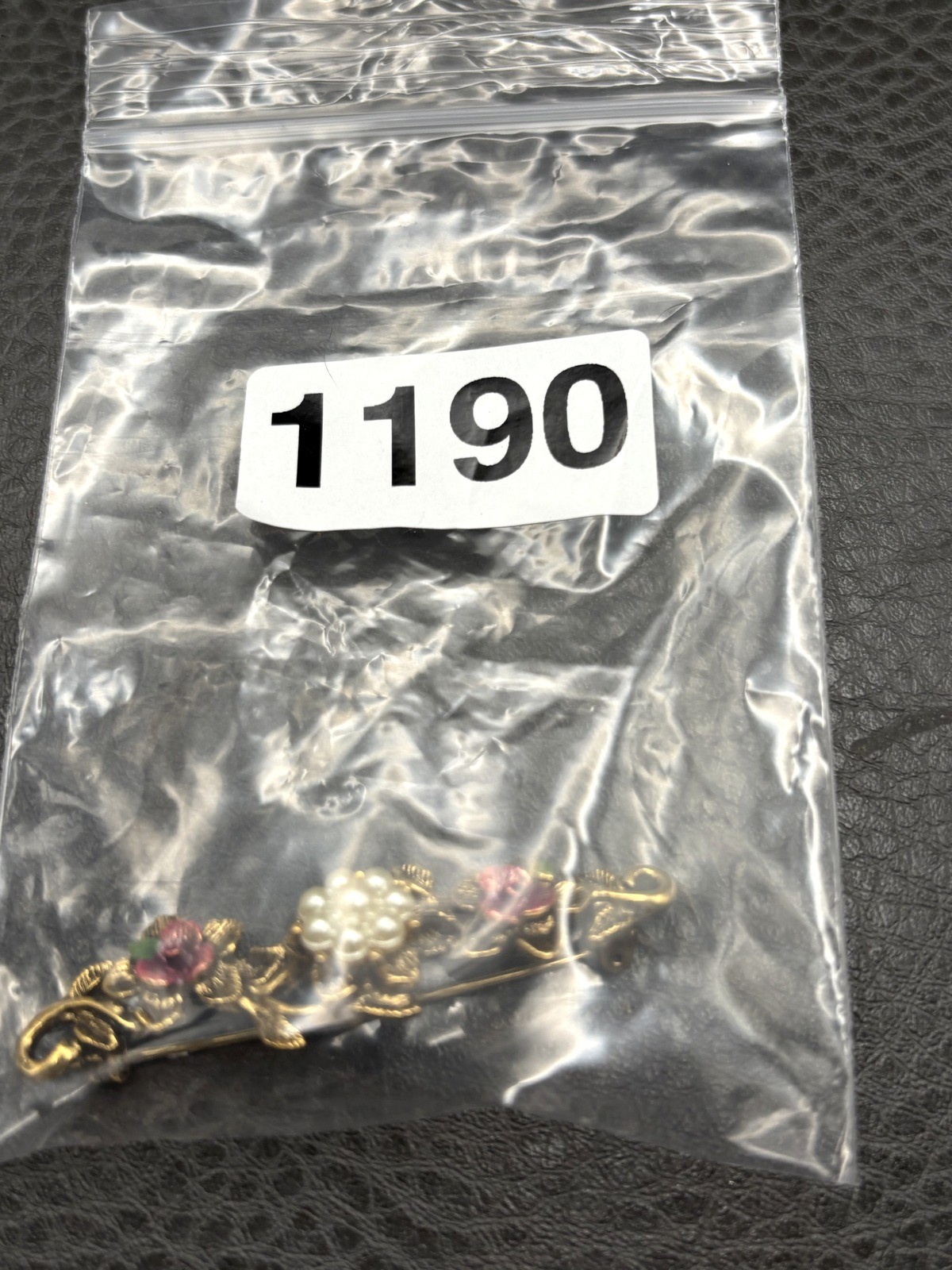 Vintage 1928 Brand Gold Tone Faux Pearl Enamel Floral Bar Brooch Pin Costume