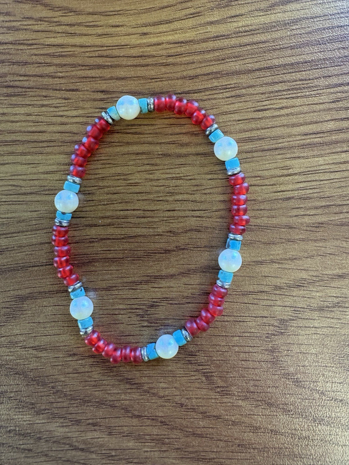 Vintage Set of 5 Stretch Bracelets Silver Red Turquoise Burgundy Boho/Southwest