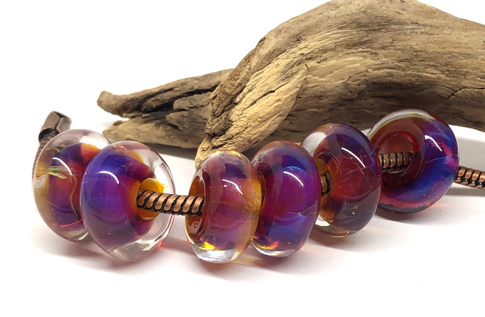 Big Hole Handmade Lampwork Glass Beads From Murano Tamara Yarilo Brand 6 Pcs