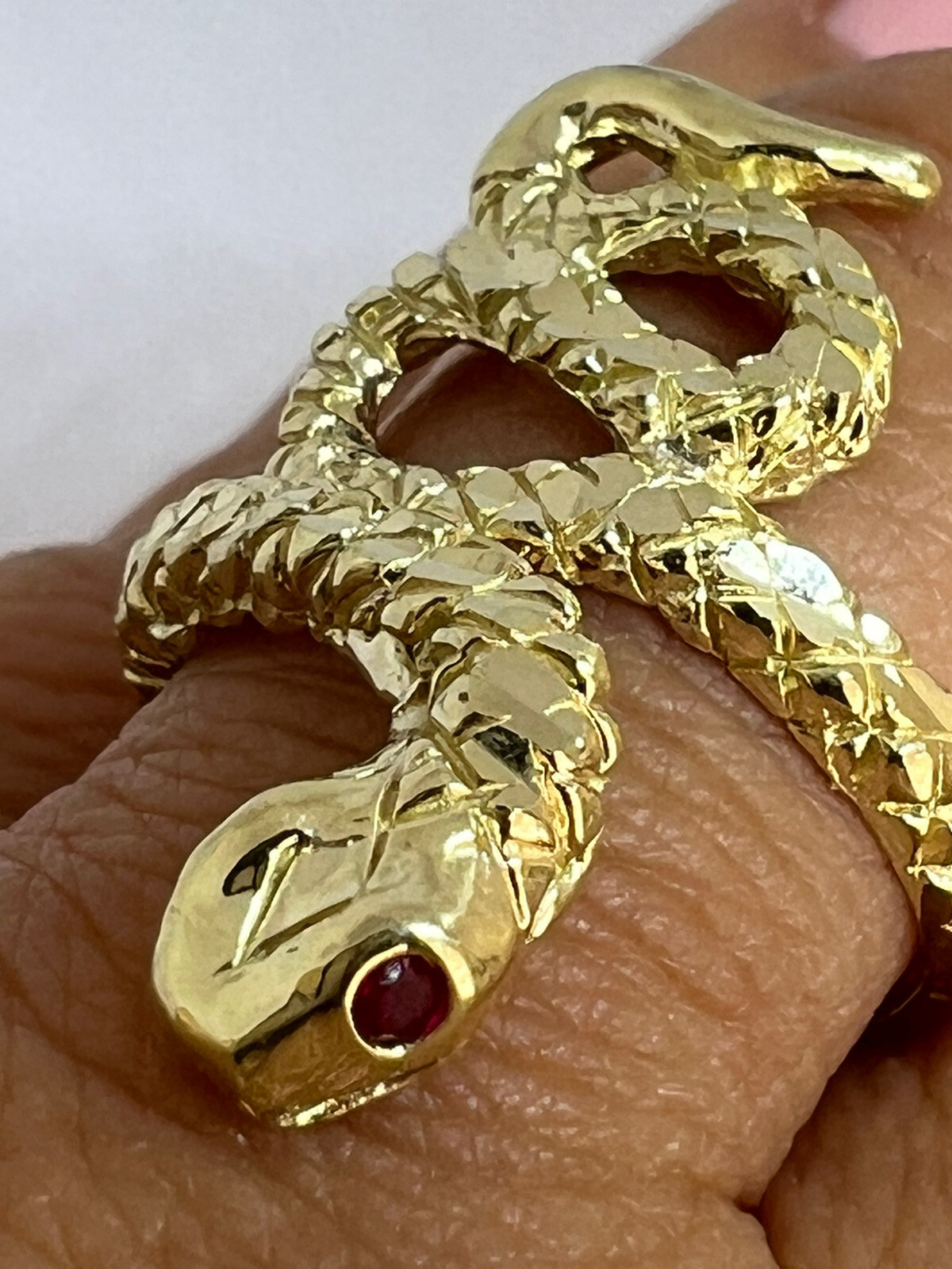 GOLd snake cobra ring 10k red CZ solid gift good luck lucky size 6 ask 4 5 7 8