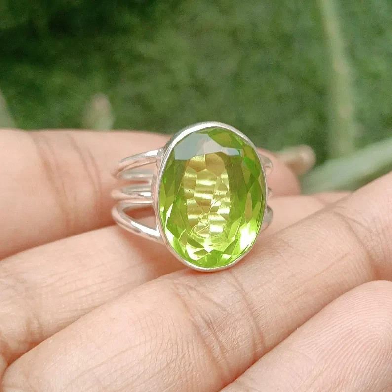 Genuine Green Peridot 925 Sterling Silver Simple Design Handmade Ring, All Size